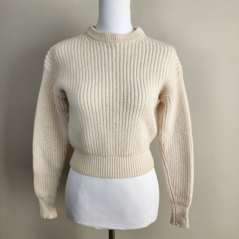 Wilfred Aritzia 100% Merino Wool Sweater Womens XS Knit Crop Ivory Pullover Warm